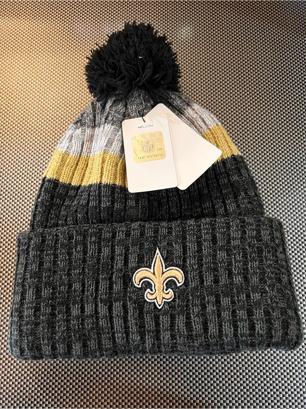 New Orleans Saints Kids Pom Beanie - Black, Gray & Gold